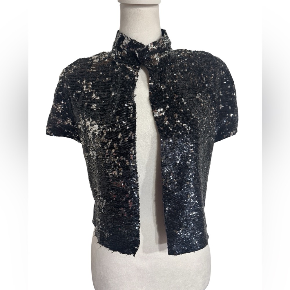 New! ZARA vintage Black Sequin Short Sleeve Bolero Top size small